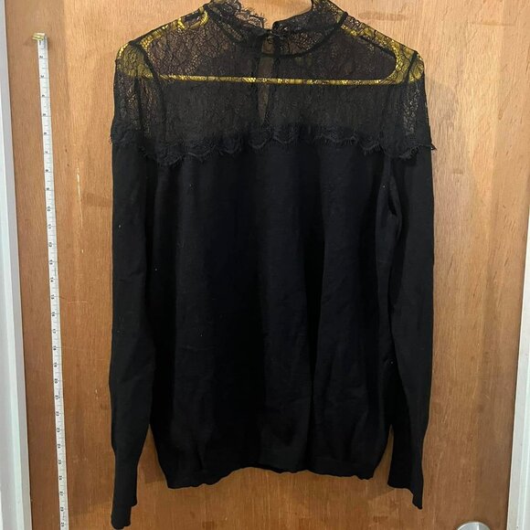 🐻Size XL - Jennifer Lopez - Black Long-Sleeve Lacy Pullover - Picture 1 of 6